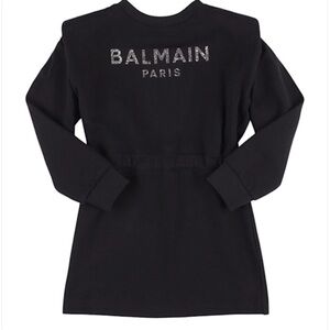 Balmain Girls used Black Long Sleeve with shoulder pads Dress. Size 8
